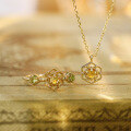 wholesale S925 sterling silver gold-plated high-end retro luxury versatile citrine and green olive ring/necklace jewelry wholesale-0-0