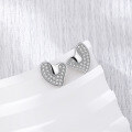 wholesale 925 Sterling Silver Asymmetric Diamond-Encrusted Heart Stud Earrings for Women, European and American Minimalist Niche Design Sweet Full Diamond Heart-shaped Ear Accessories-0-2