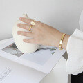 wholesale S925 Sterling Silver HSH396 Korean Version Minimalist Gold Smooth Open Bangle Bracelet for Women Students-0-3