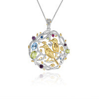 wholesale 925 Silver Designer High-End Style Unique Pendant Naturalistic Bird Design with Genuine Gemstone Necklace-Natural amethyst pendant (with silver chain)