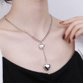 wholesale S925 Sterling Silver Retro Korean Style Double-Layer Connected Heart 3D Pendant Tassel Choker Necklace for Women-0-3