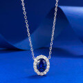 wholesale S925 Sterling Silver Cross-Border New Product European and American Style Blue Sapphire Oval 6*9 Geometric Pendant 40+5 Dropshipping-0-5