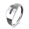 wholesale S925 Sterling Silver Retro Vintage Thai Silver Irregular T-Face Fashion Trendy Personality Open Ring-0-4