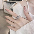 wholesale S925 silver trendy Japanese Korean concave-convex wave-shaped bold internet-famous design open adjustable ring-0-0