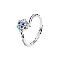 Sterling Silver Moissanite Ring, 1 Carat, Four-Prong Twist Shank, Classic for Daily Wear.-S925 sterling silver + 1-carat white moissanite  Adjustable opening