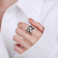 wholesale S925 Sterling Silver Irregular Geometric Hammered Surface Wide Band Adjustable Ring Light Luxury Hip-Hop Punk Index Finger Ring-0-2
