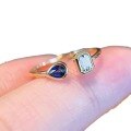 wholesale S925 Sterling Silver Two-Tone Ring with Natural White and Blue Sapphire Waterdrop, Minimalist and Elegant for Women-0-4