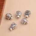 wholesale 999 Sterling Silver Gourd Three-Pass Integrated Bracelet Necklace Spacer Beads Buddha Head Beads DIY Handheld Accessories-0-3