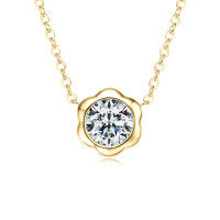 S925 Silver D Color Moissanite Classic Halo Pendant Necklace-Flower necklace [K gold]  925 silver