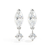 Sterling Silver Minimalist Moissanite Waterdrop Dangle Earrings-White Gold  All Mozambique 50 points, Horse Eye