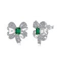 wholesale S925 Sterling Silver INS Style Four-Leaf Clover Butterfly Geometric Emerald Green and Yellow Zircon Design Light Luxury Advanced Earrings-0-8