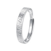 wholesale 925 Sterling Silver Minimalist Couple's Ring With Unique Texture And Starry Design For Index Finger-K2416_White Zirconium_Platinum Plated_Hong Kong Size 18-Men's Adjustable Opening