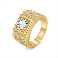 wholesale Metal material at the beginning --- Wholesale source manufacturer for cross-border hot-selling new 2-carat moissanite men's ring, hip-hop men's-Silver inlaid with main stone Moissanite - Gold 9