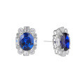 wholesale S925 Sterling Silver Wholesale Factory Elegant Earrings Inlaid with 5A High Carbon Diamond Blue Sapphire Ruby Stud Ear Jewelry-0-4