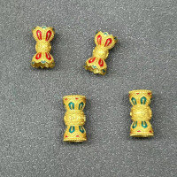 wholesale Gold-plated S925 ancient silver enamel six-word mantra lotus barrel bead waist bead DIY bracelet cord-green