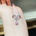 wholesale S925 Sterling Silver Necklace for Women with Bowknot, Ins Style, Simple and Versatile, High-End and Adorable, Sweet Chain with Pink Diamond Pendant-0-4