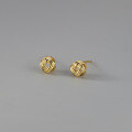 wholesale S925 Sterling Silver Hollow-Out Small Ball Earrings Women Korean Style Elegant Cute Twisted Rope Knot Earrings G7191-0-0