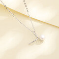 wholesale S925 sterling silver small designer geometric freshwater pearl necklace for women, encircling pearl pendant, gift-0-3