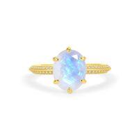 wholesale 9K/10K/14K/18K Gold Light Luxury Natural Creamy Blue Moonstone Ring for Cross-Border Europe and America, 26 Carats Gold Ring-9k Gold Natural Moonstone Ring  US Size 10