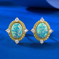 wholesale S925 silver gold-plated opal dreamy blue luxury elegant palace-style earrings-E602 Opal Blue Earrings>925 Silver