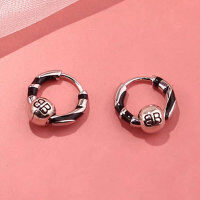 wholesale 925 Silver Tide Xiao Bai B Black Striped Circle Earrings Women Korean Trend Letter Hoop Drop Earrings-xb1409--zebra pattern epoxy earrings