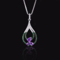 wholesale S925 Sterling Silver Fresh, Sweet, and Natural Topaz Necklace with Diopside and Amethyst Pendant, High-End Jewelry-0-1