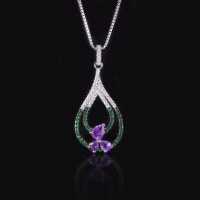 wholesale S925 Sterling Silver Fresh, Sweet, and Natural Topaz Necklace with Diopside and Amethyst Pendant, High-End Jewelry-Natural amethyst necklace