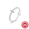 wholesale 925 Sterling Silver Diamond-Encrusted Heart Index Finger Ring, Korean Style Advanced Versatile Cross Wave Zirconia Band-0-4