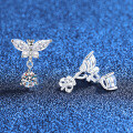 S925 Sterling Silver Moissanite Mini Pearl Butterfly Earrings, Luxury Wholesale-0-0