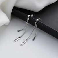 wholesale S925 Sterling Silver Long Tassel Letter Earrings Korean Style Elegant Lady Versatile Minimalist Earrings for Women-089FR/approx. 1.86g/pair 925 silver