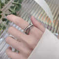 wholesale S925 Sterling Silver Retro-Inspired Viral Style Twisted Crossed Heart Line Geometric Irregular Open Knuckle Ring-0-3