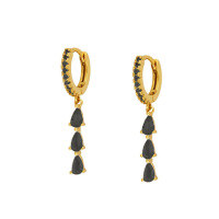 wholesale Metal Material, Japanese And Korean Style, Unique Teardrop Crystal Earrings, Popular At Dongdaemun, High-end Ear Hoops And Ear Clips-Gold-Black Diamond