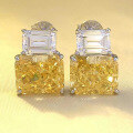 wholesale S925 Silver New 8*10 High Carbon Diamond Yellow Pink Blue Square Stud Earrings for Women, Fashion and Versatile-0-2