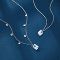 wholesale S925 Sterling Silver Square Zirconia Teardrop Minimalist Niche Fashion Collarbone Necklace with an Upscale Vibe-0-1