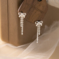 wholesale S925 Sterling Silver Fresh and Sweet Ins Style Small and Exquisite Design Delicate Bow Tassel Earrings M06454-S925 silver pair 925 silver