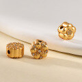 wholesale Gold-plated over S925 Ancient Silver Double-sided Floral Bead with Diamond Accents Through-hole Spacer Bead for Handmade DIY Beading Jewelry Accessories-0-3