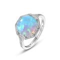 wholesale S925 Sterling Silver Korean Minimalist Geometric Hexagon Ring Fashionable Opal Adjustable Hand Jewelry Wholesale-0-5