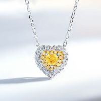 925 Sterling Silver Pink Heart Pendant Necklace with High-Carbon Diamonds-Vibrant Yellow - XL104  925 Silver