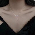 wholesale S925 Silver Chaoxiao Bai Guochao Tassel Ping An Necklace for Women, Chinese Style Fashion Versatile Minimalist Luxury Small Brand Elegant Collarbone Chain-0-2