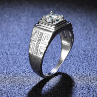 Platinum-Plated S925 Sterling Silver High-Carbon Moissanite Men's Wedding Ring-1 carat (simulated diamond)  16 yards
