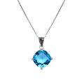 wholesale 925 Sterling Silver Blue Crystal Necklace for Women, Fashion Minimalist Elegant Square Single Diamond Pendant Collarbone Chain, High-End and Niche-0-4