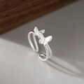 wholesale S925 Sterling Silver Exquisite Minimalist Ins Niche Double-Layer Twisted Stripe Butterfly Open Ring R02435-0-3
