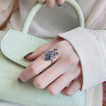 wholesale S925 Sterling Silver Vintage Bohemian French Style Enamel Plique-à-jour Blue Filled Hollow Rose Flower Ring, Unique Forest Series Ring-0-2