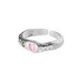 wholesale S925 silver diamond-encrusted heart ring with irregular texture in pink sweet heart shape R00621-0-4