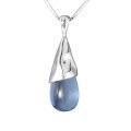 wholesale S925 Sterling Silver Mermaid's Blue Tear Drop Cat's Eye Stone Necklace for Women, Minimalist and Elegant High-End Collarbone Chain-0-4