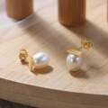 wholesale 925 Sterling Silver Baroque Pearl 14K Gold Earrings, Korean Fashion Minimalist Ear Accessories-0-3