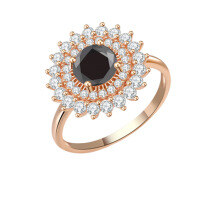wholesale S925 Sterling Silver Cross-Border Moissanite Sunflower Full Diamond Champagne Gold High-End Fashionable and Elegant Colored Diamond Ring-1 carat (black moissanite) ring size 6