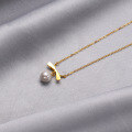 wholesale S925 Sterling Silver New Fashion Bow Pendant Korean Pearl Shell Bead Necklace for Women, Small Minimalist Design Collarbone Chain-0-2