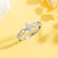 wholesale S925 Sterling Silver Four-Pointed Star Ring for Women, Ins Minimalist Style, Light Luxury High-End Feel, Adjustable Index Finger Ring or Pinky Ring-0-5