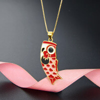 wholesale 925 Sterling Silver Cross-Border New Cartoon Koi Enamel Pendant Necklace for Women, Unique Design, European and American Style Fish Accessory-Gold Single Pendant - Without Chain>925 Silver